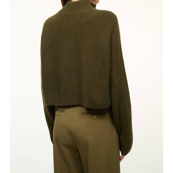 NEW STAUD cashmere cropped hampton sweater in olive - Picture 2 of 3